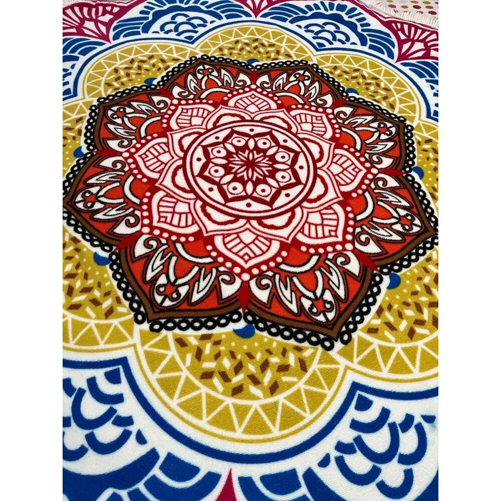 Round Mandala Beach Towel – Multicolor Boho Style – 60” – NWOT